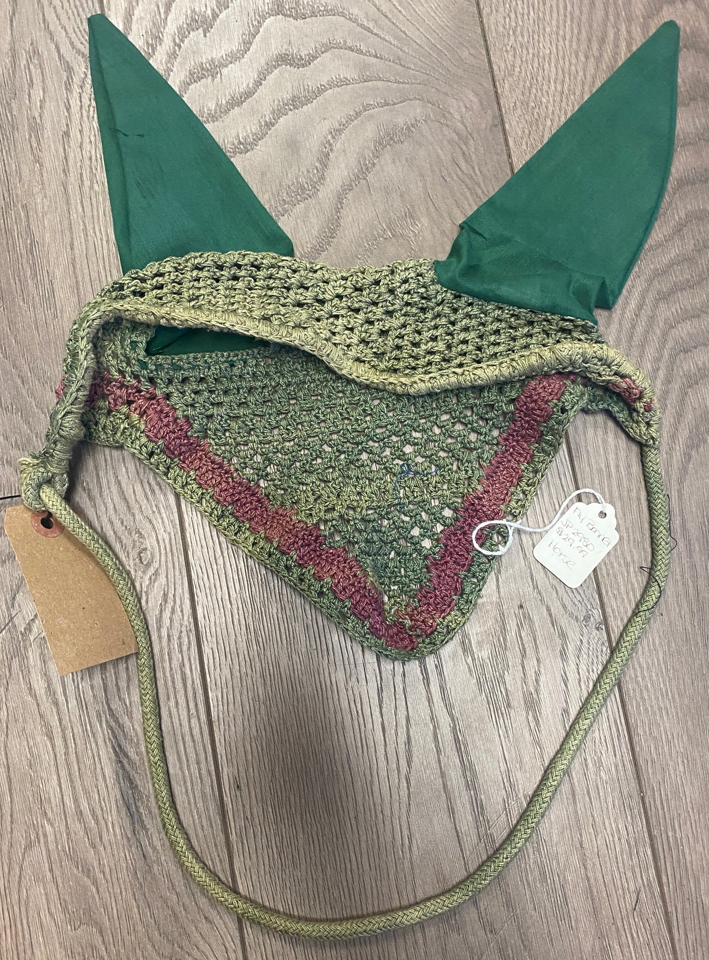 Horse Green/Maroon Ear Bonnet