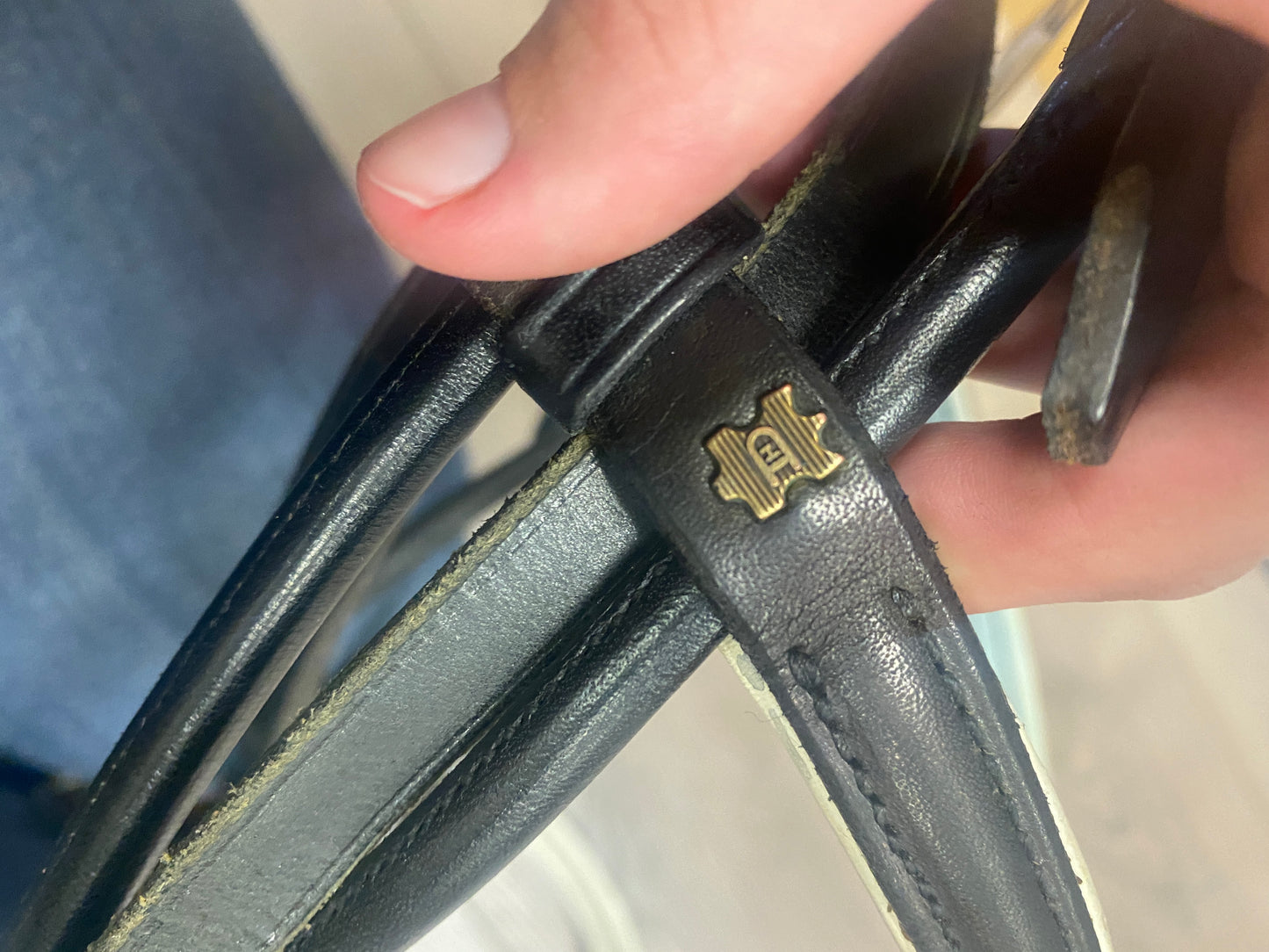 Full/Horse Rolled Black/White Dressage Bridle with Reins