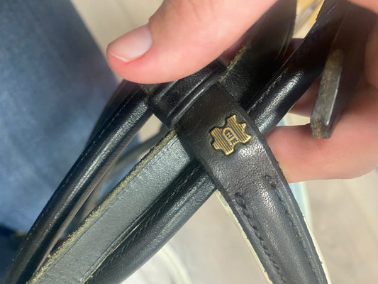 Full/Horse Rolled Black/White Dressage Bridle with Reins