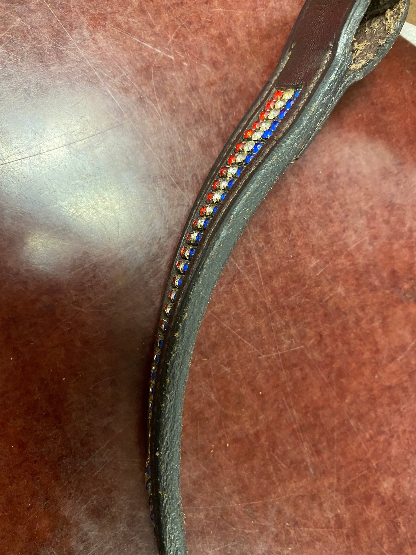 Cob Red/White/Blue Brown Crystal Browband