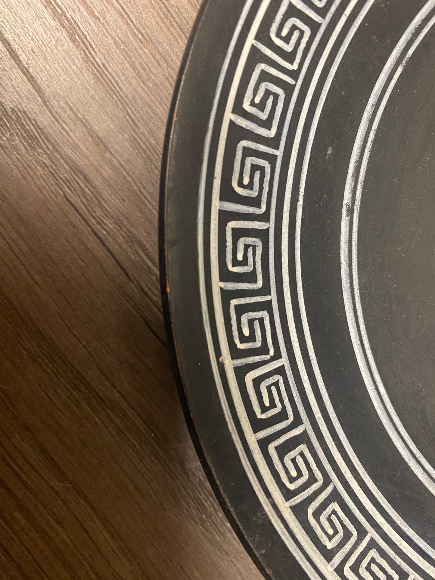 Black Hand Painted Plate with White Chariot