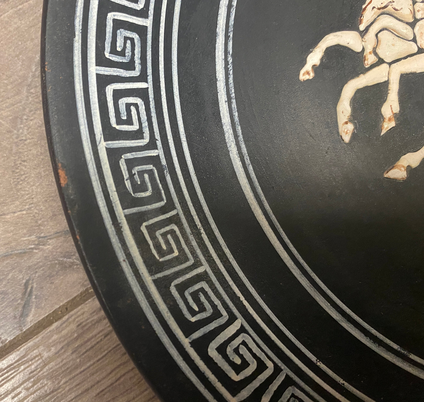 Black Hand Painted Plate with White Chariot
