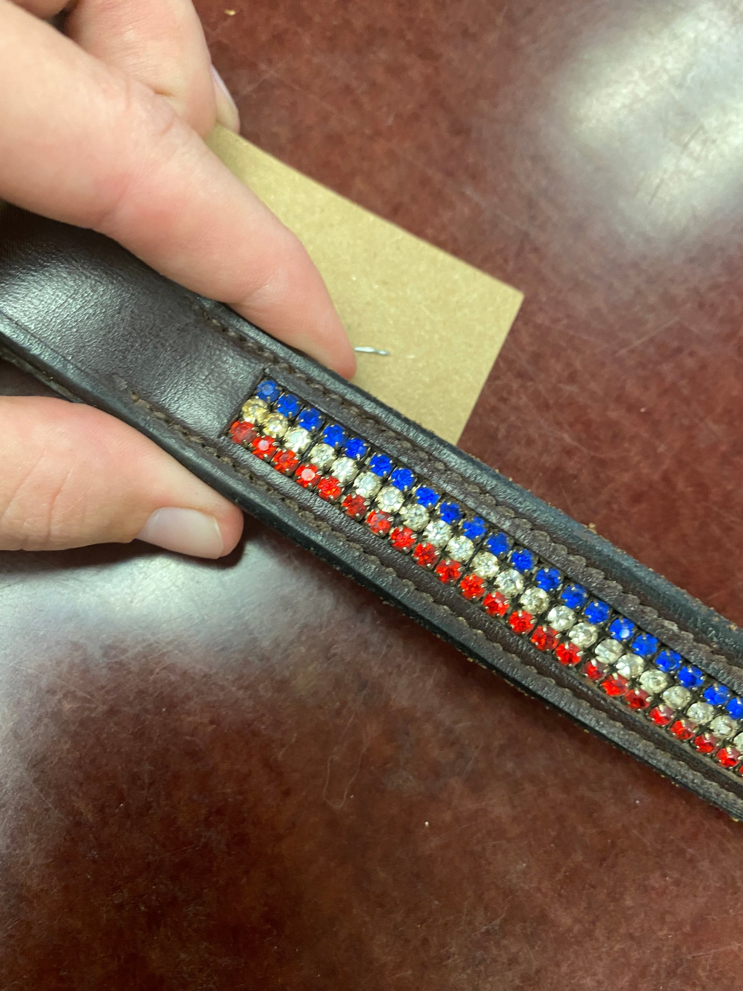 Cob Red/White/Blue Brown Crystal Browband