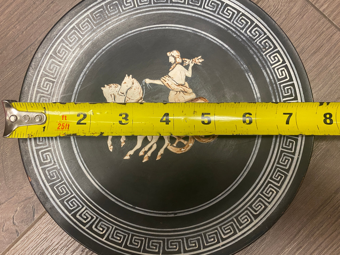 Black Hand Painted Plate with White Chariot