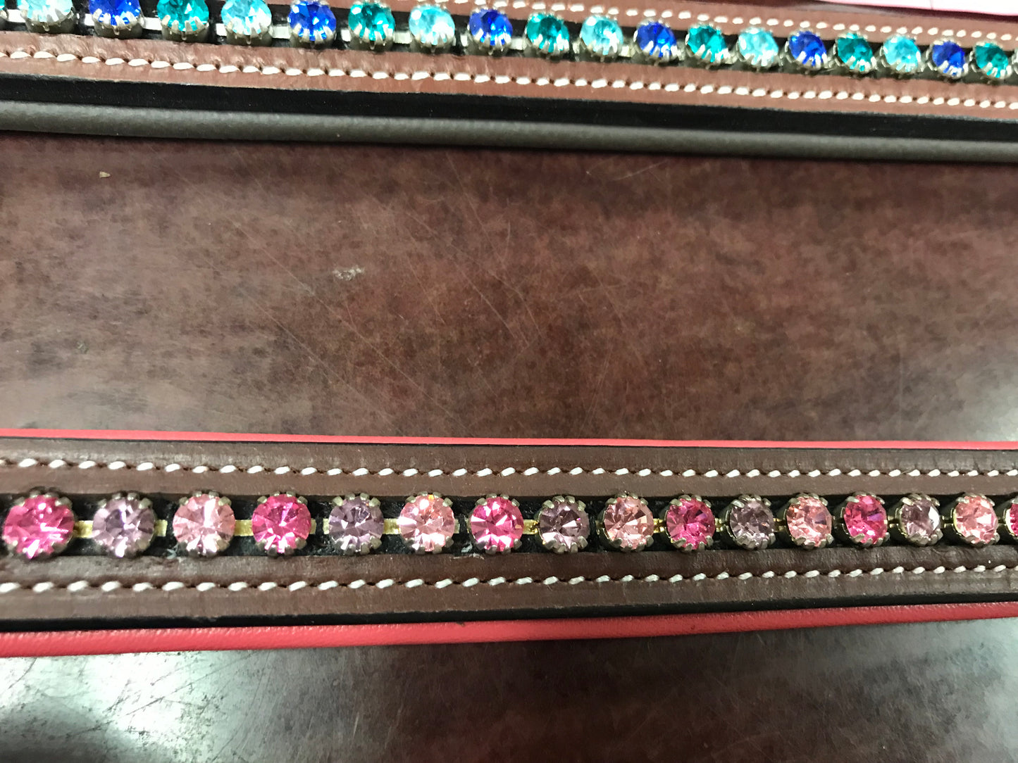 Pink padded bling browband brown