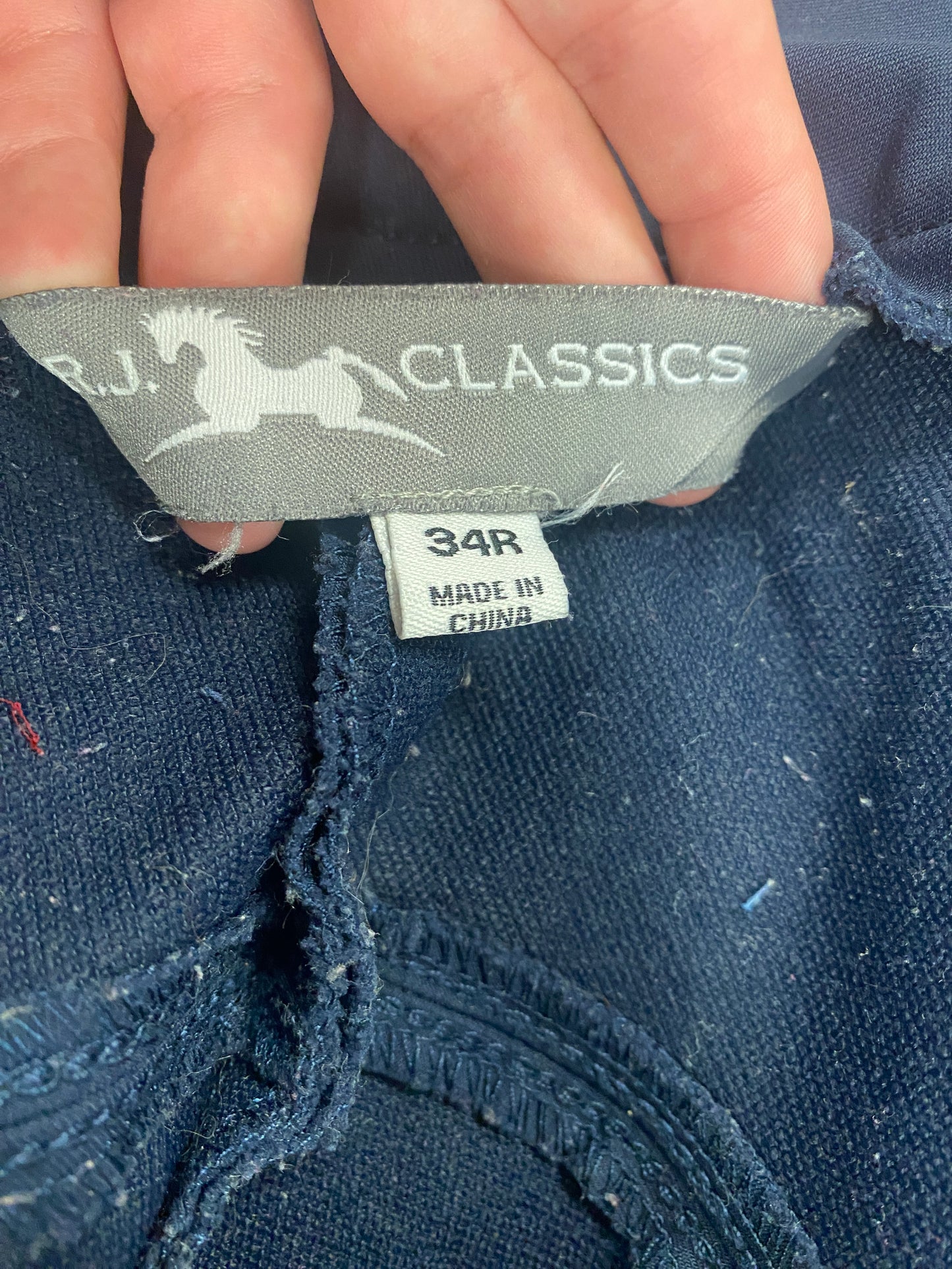 34R RJ Classics Blue Knee Patch Breeches