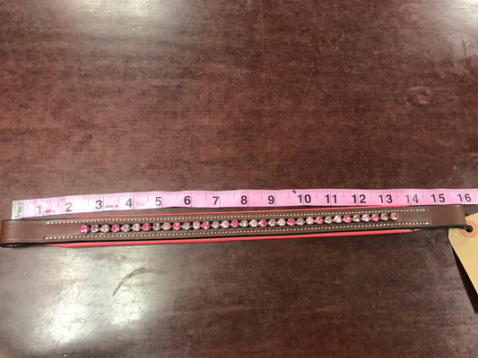 Pink padded bling browband brown