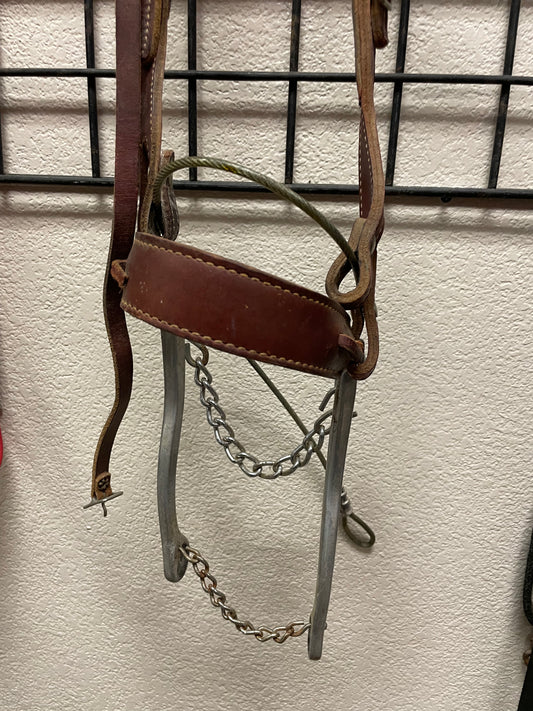 One ear bridle w/hackamore bit and wire tie down