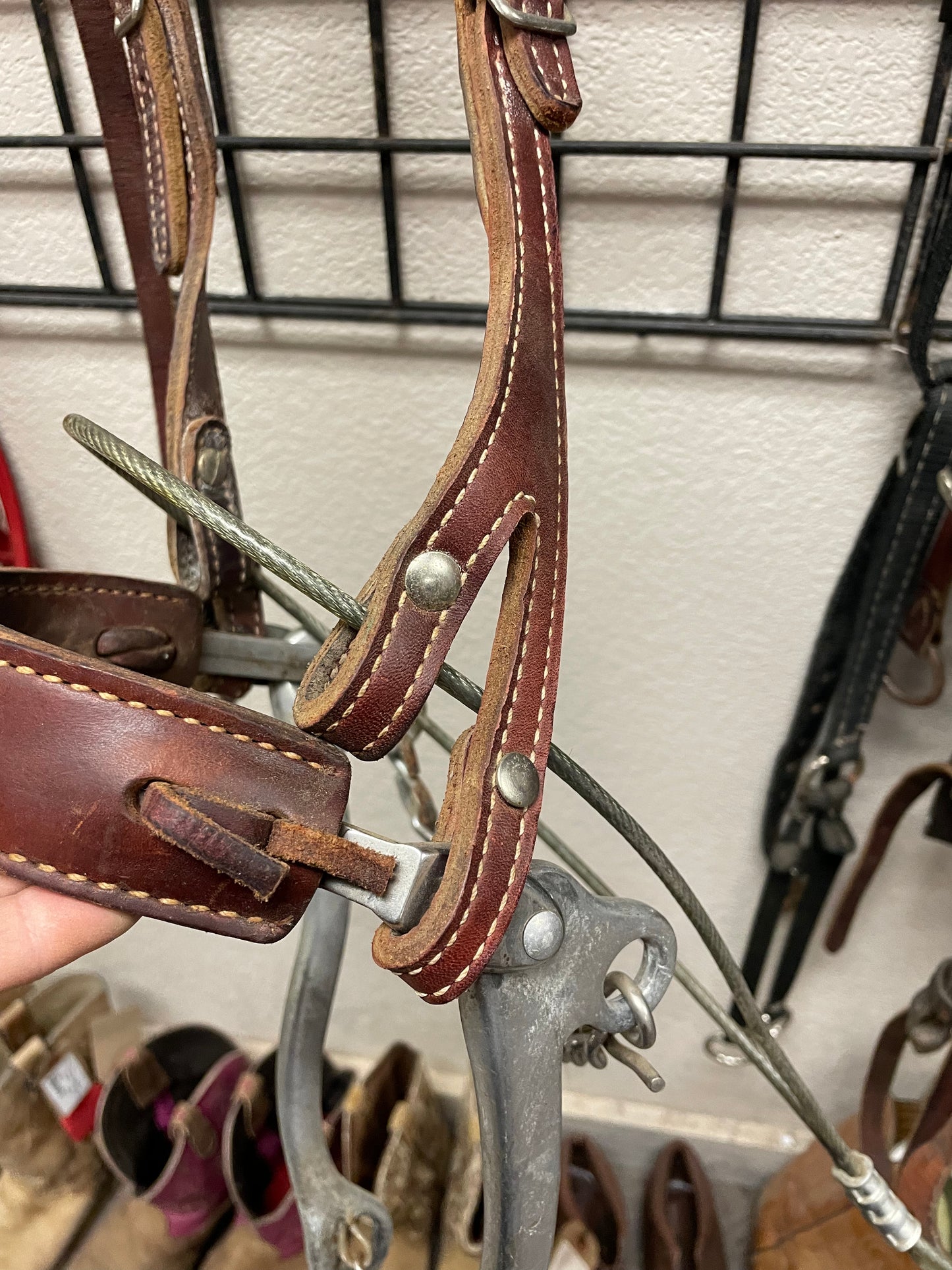 One ear bridle w/hackamore bit and wire tie down