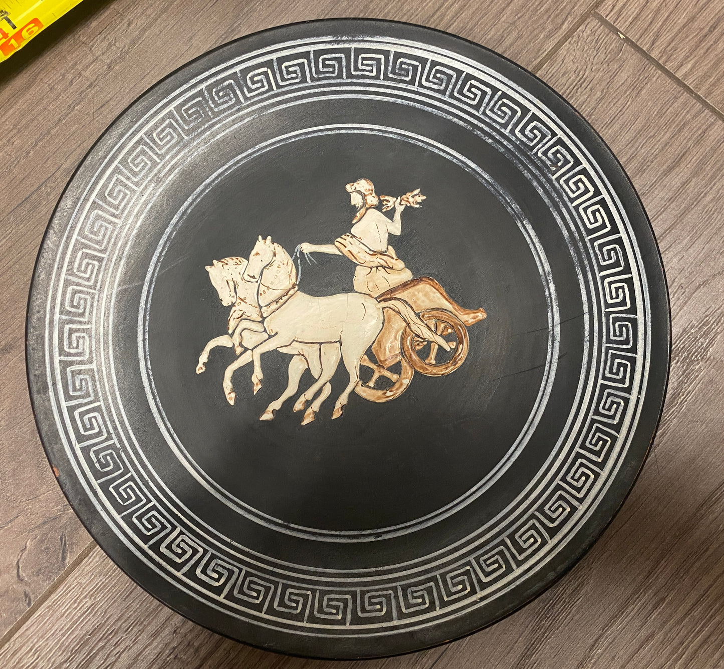 Black Hand Painted Plate with White Chariot